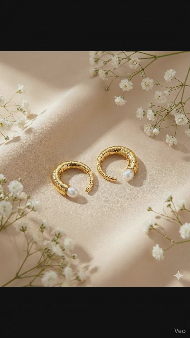 Pearl Crescent Studs 18k Gold Plated Earrings