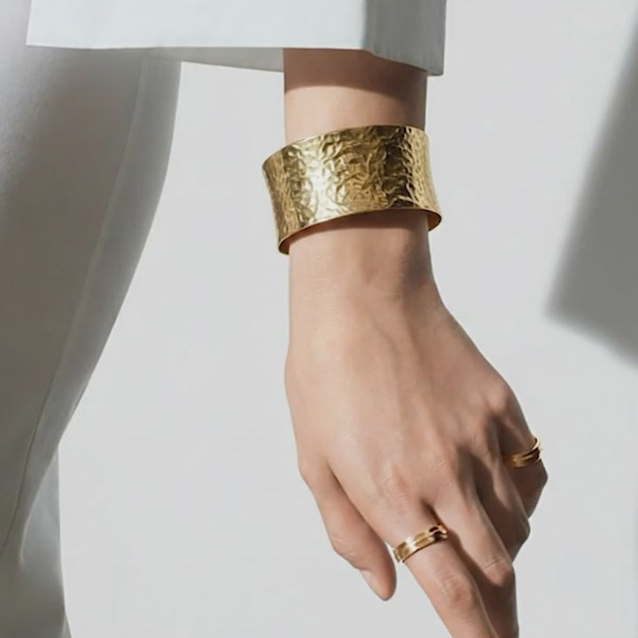 Textured Cuff 18k Gold Plated Bracelet