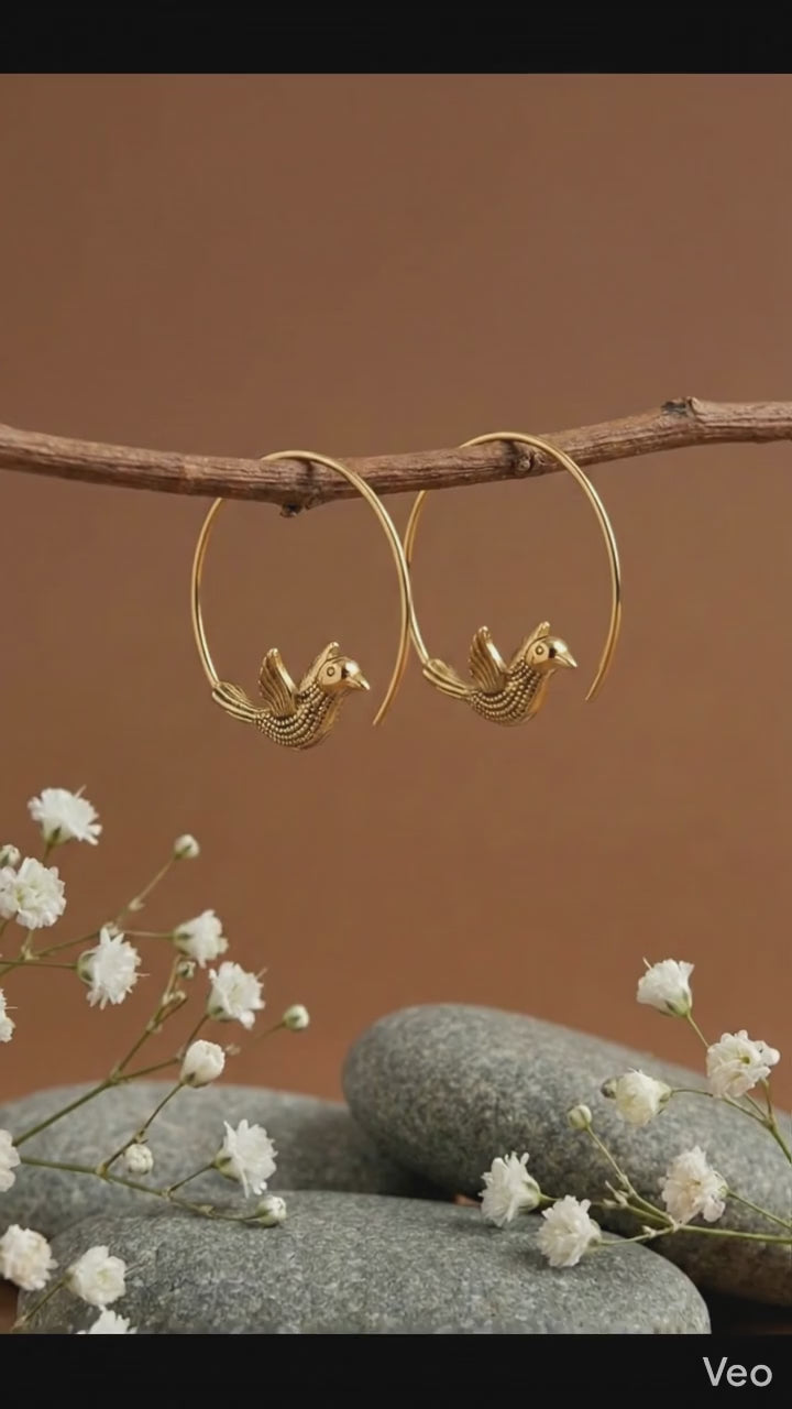 Flying Bird Hoop 18K Gold plated Earrings