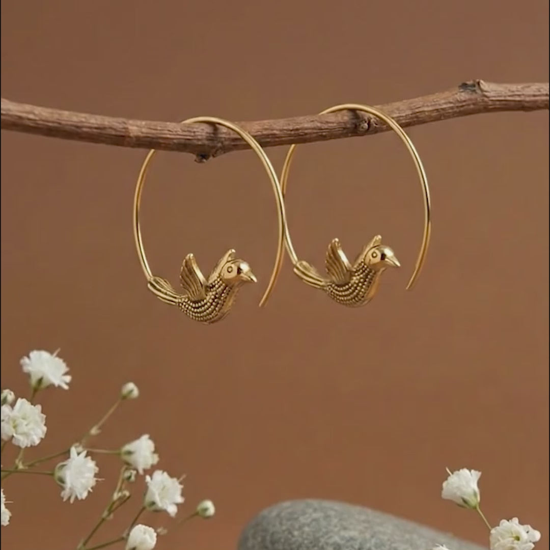 Flying Bird Hoop 18K Gold plated Earrings