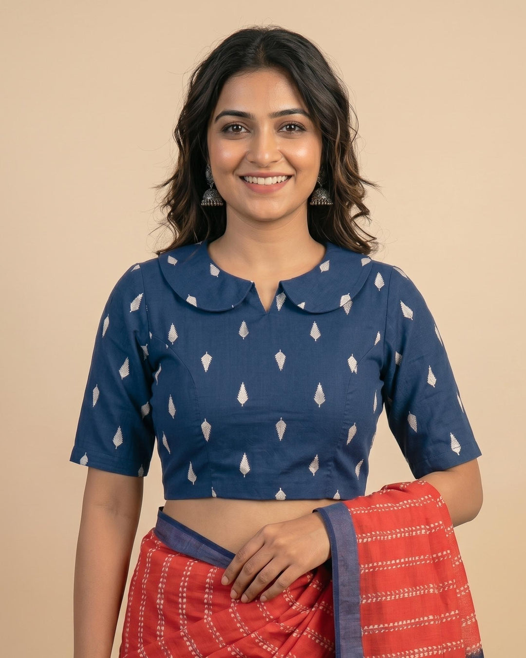 Timeless Blue Cotton Blouse with Peter Pan Collar
