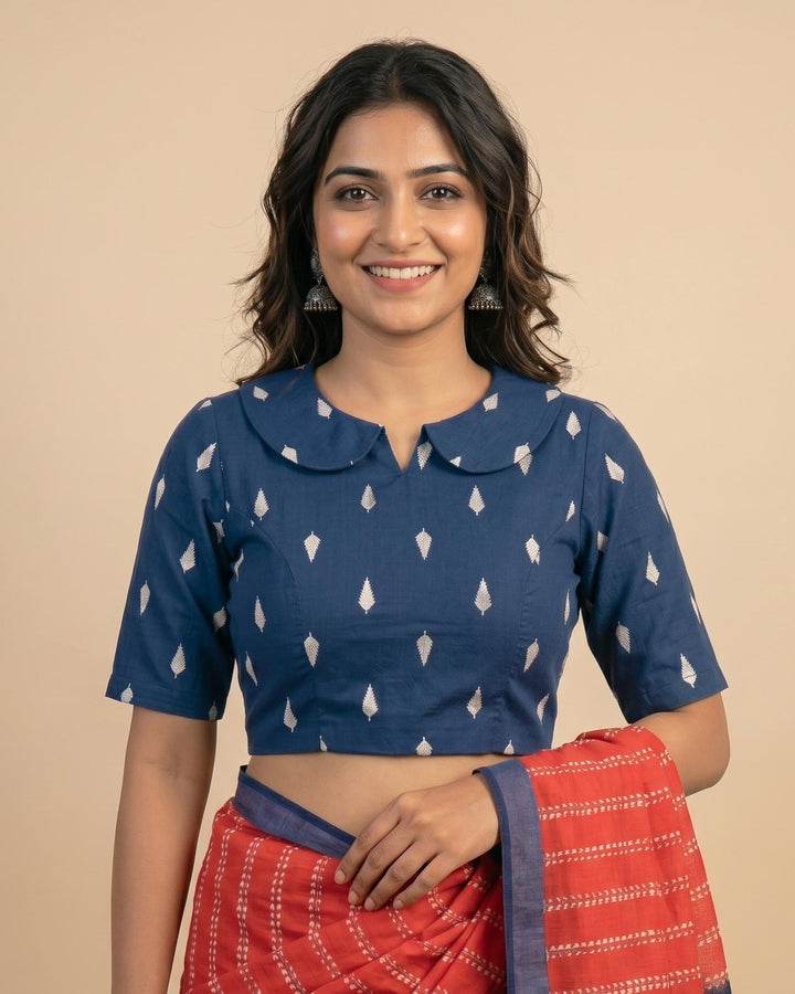 Timeless Blue Cotton Blouse with Peter Pan Collar