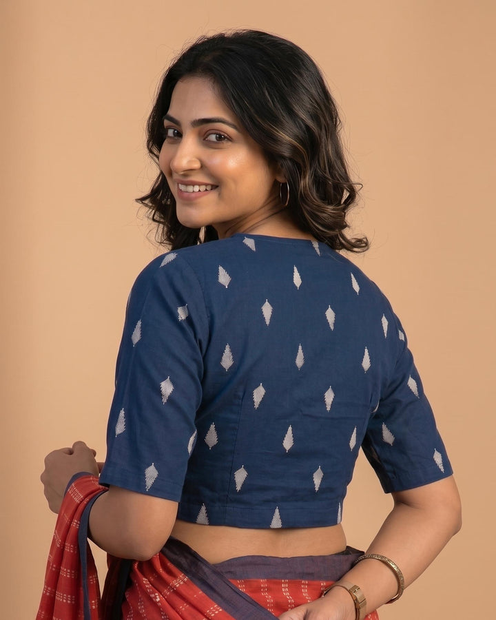 Timeless Blue Cotton Blouse with Peter Pan Collar