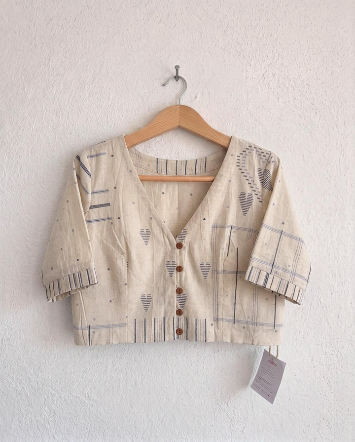 9AM button down blouse with elbow sleeve - White