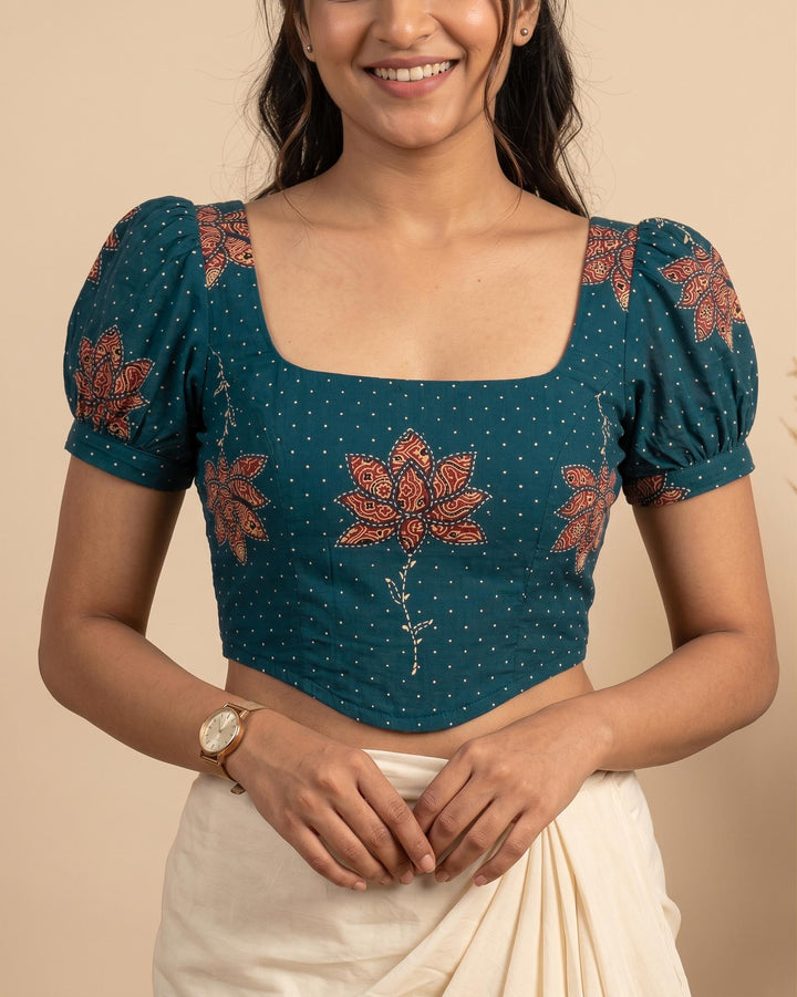Noor Cotton Corset Blouse in Blue
