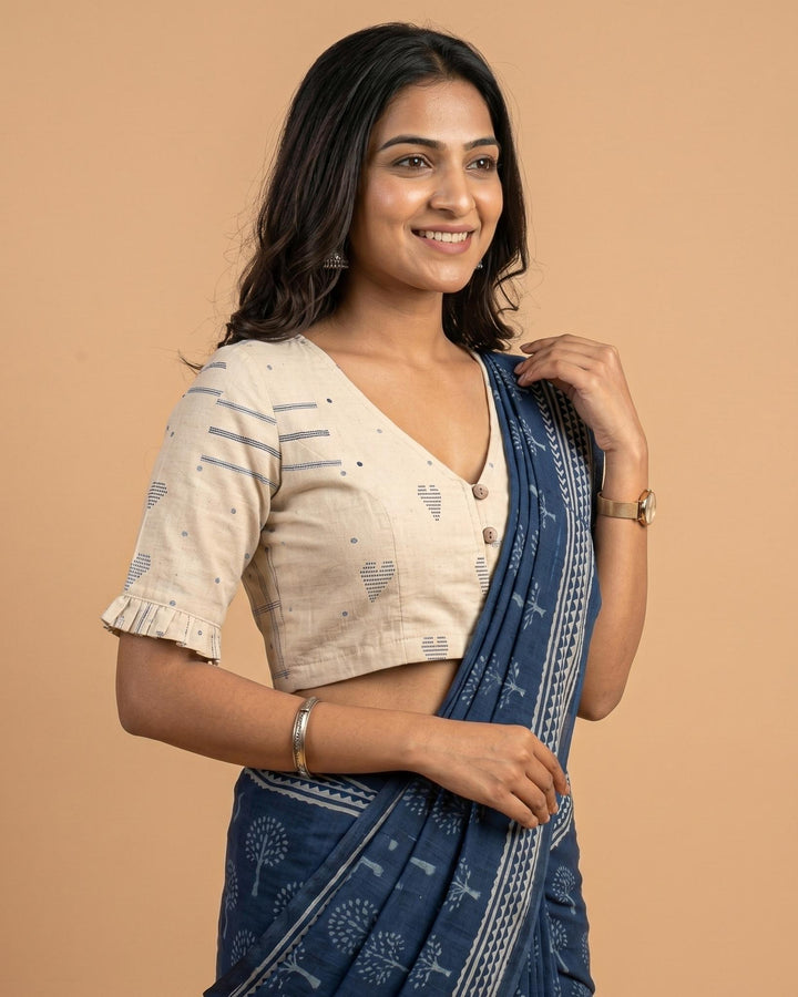 9AM button down blouse with elbow sleeve - White