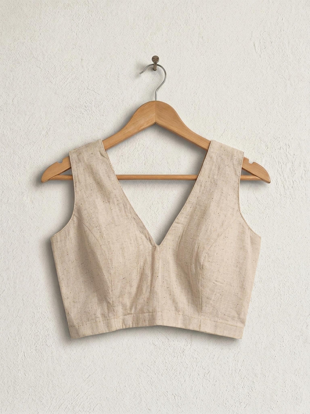 Off White Cotton V neck Readymade Sleeveless Blouse
