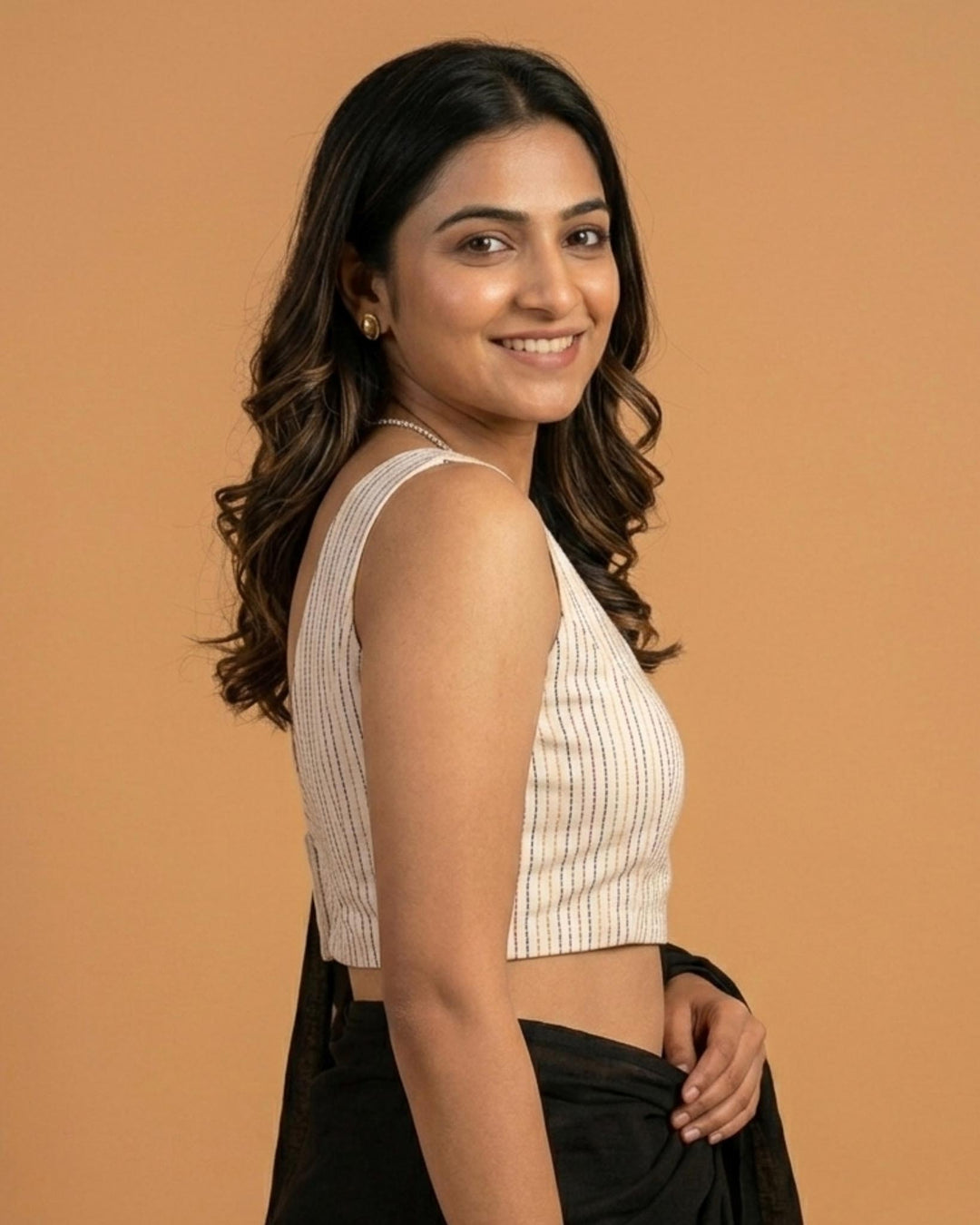 Kantha V neck Readymade Sleeveless Blouse - Black
