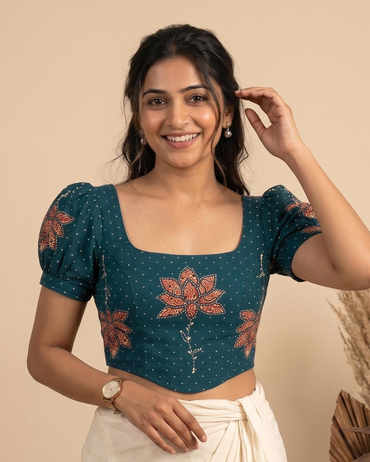 Noor Cotton Corset Blouse in Blue