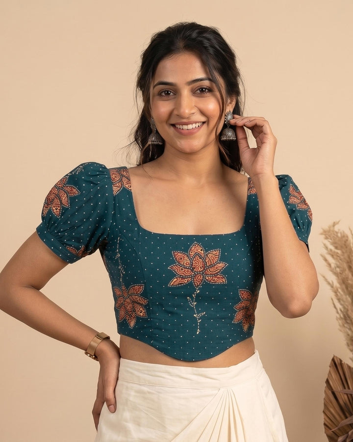 Noor Cotton Corset Blouse in Blue