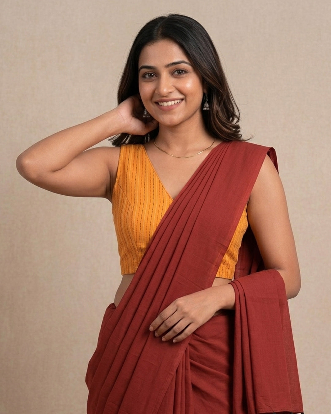 Kantha V neck Readymade Sleeveless Blouse - Black