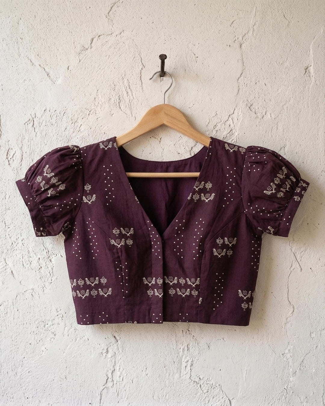 Subtle days V-neck Blouse with Puff Sleeves - Purple
