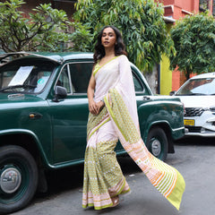 Song of City - Mul Cotton Hand Block Printed Saree