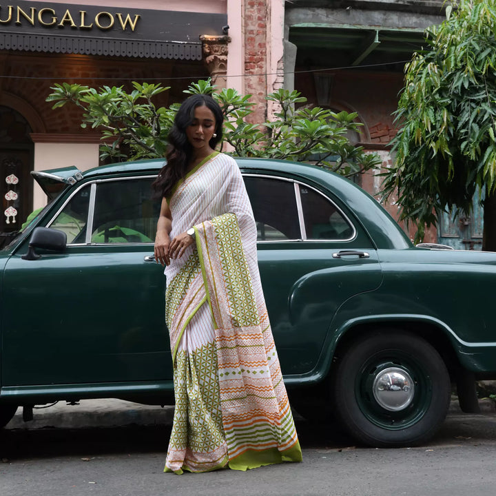 Song of City - Mul Cotton Hand Block Printed Saree