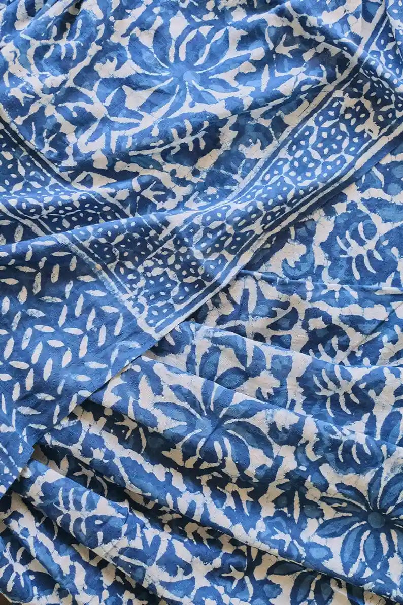 Take me back to Benaras - Indigo Dabu Hand Block Printed Mulmul Cotton Bagru Saree - Moora