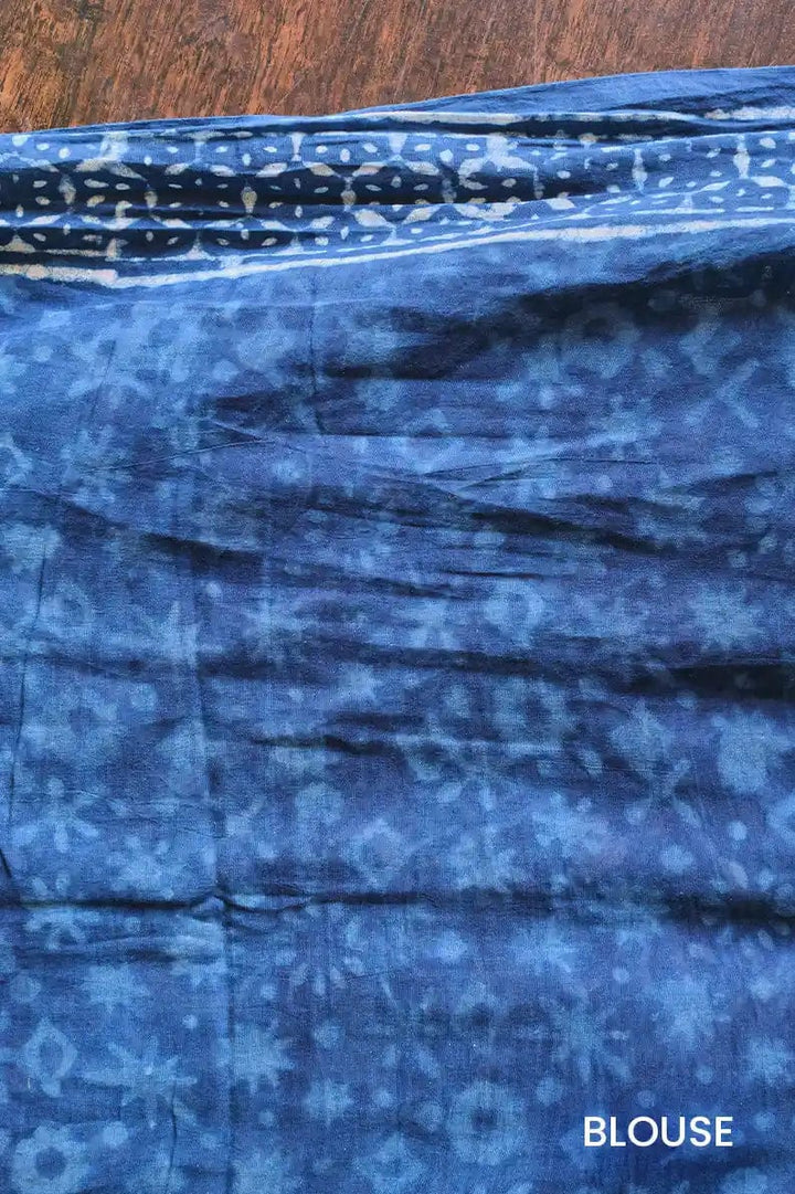 Take me back to Benaras - Indigo Dabu Hand Block Printed Mulmul Cotton Bagru Saree - Moora