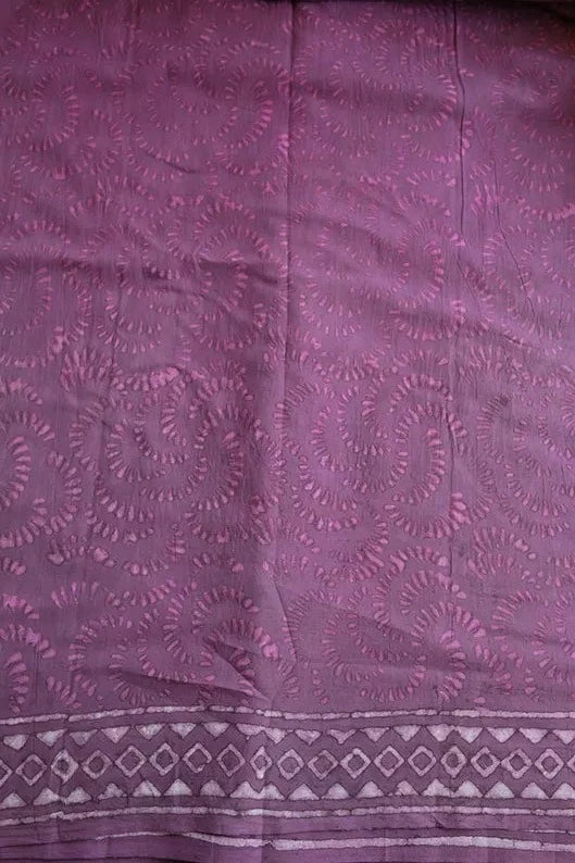 Berry Pink - Dabu Hand Block Print Mulmul Cotton Bagru Saree