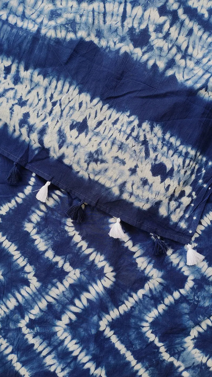 Blue Moon - Tie-Dye Mulmul Cotton Bagru Saree