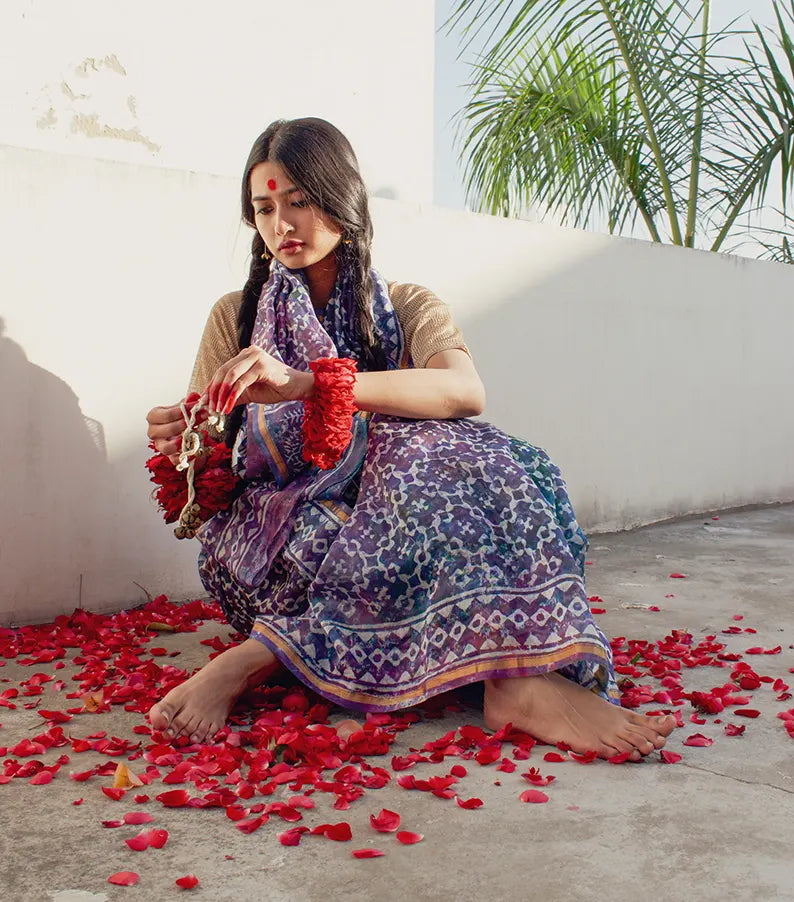 Rang - Multicolored Hand Block Print Chanderi Silk Saree