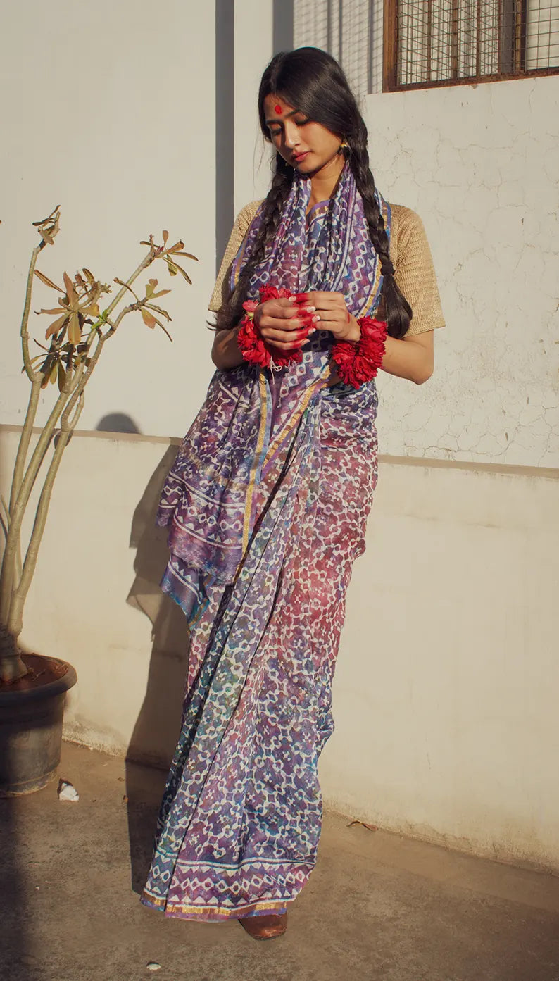 Rang - Multicolored Hand Block Print Chanderi Silk Saree