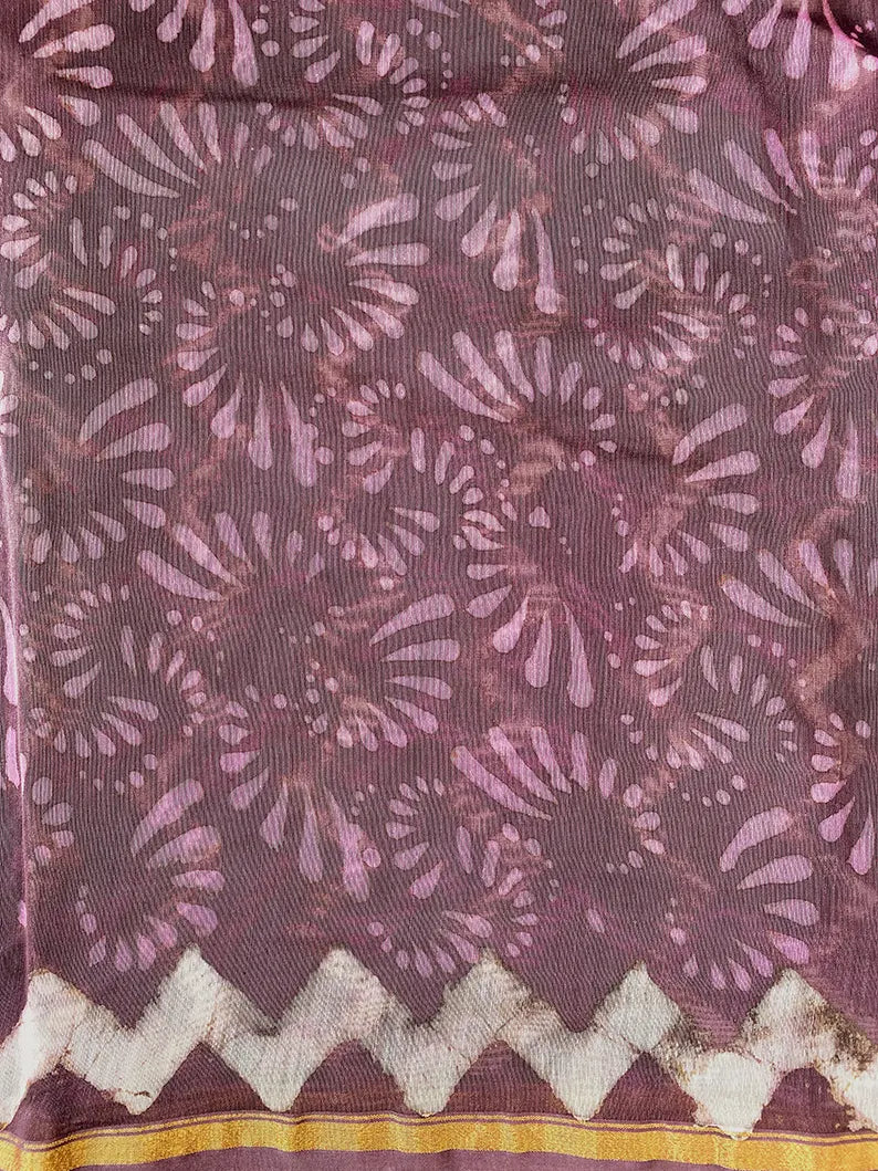 Charu - Purple Dabu Hand Block Print Chanderi Silk Saree