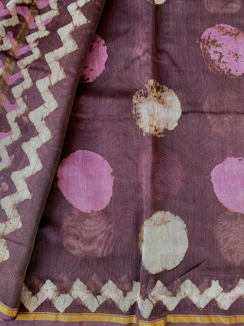 Charu - Purple Dabu Hand Block Print Chanderi Silk Saree