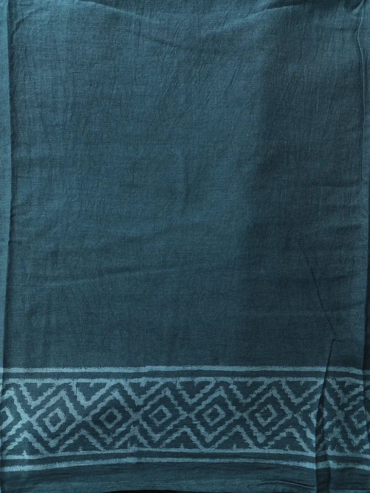 Dandelions in the Sky - Green Hand Block Print Mulmul Cotton Bagru Saree