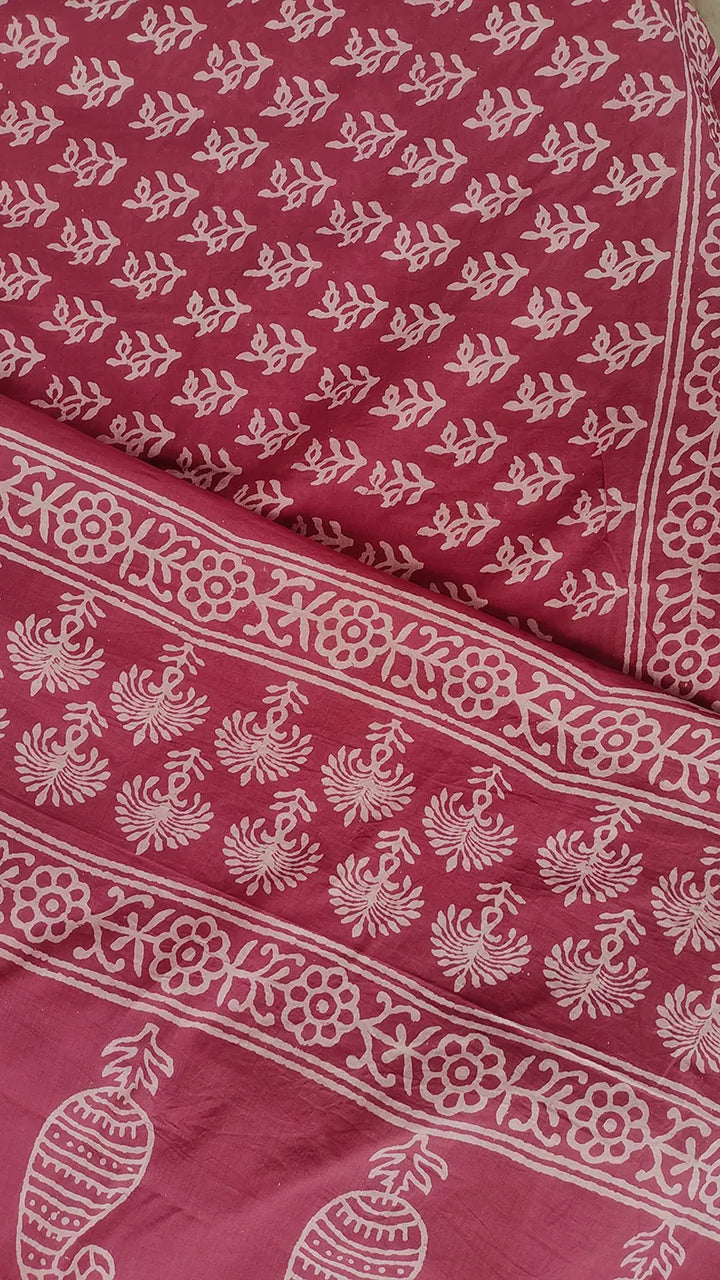 Dipped in Red - Hand Block Printed Mulmul Cotton Bagru Saree