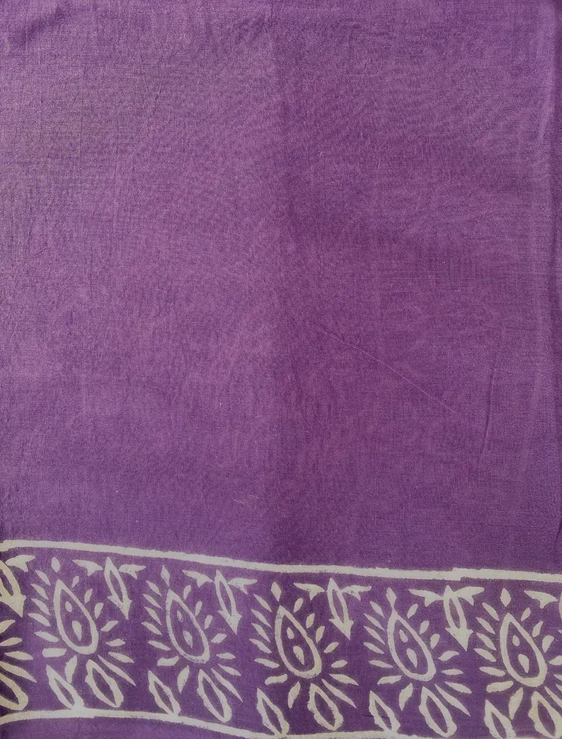 Enchanted Grape - Hand Block Print Mulmul Cotton Bagru Saree