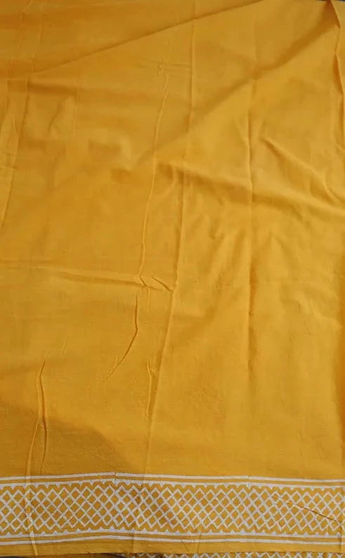 Haldi Yellow - Hand Block Print Mulmul Cotton Bagru Saree