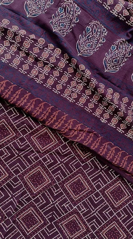 Magical Mauve - Hand Block Print Mulmul Cotton Bagru Saree