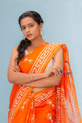 Moora Saree | Orange | Hand Block Printed | Chanderi Cotton Silk - Moora