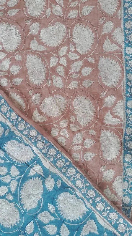 Sea Breeze - Hand Block Print Mulmul Cotton Bagru Saree