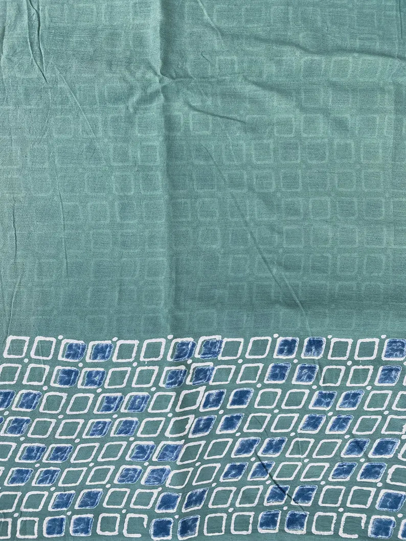 Sea Green - Hand Block Print Mulmul Cotton Bagru Saree