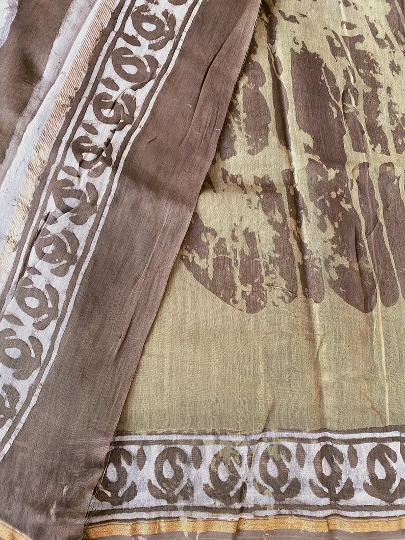 Shailja - Henna Hand Block Print Chanderi Silk Saree