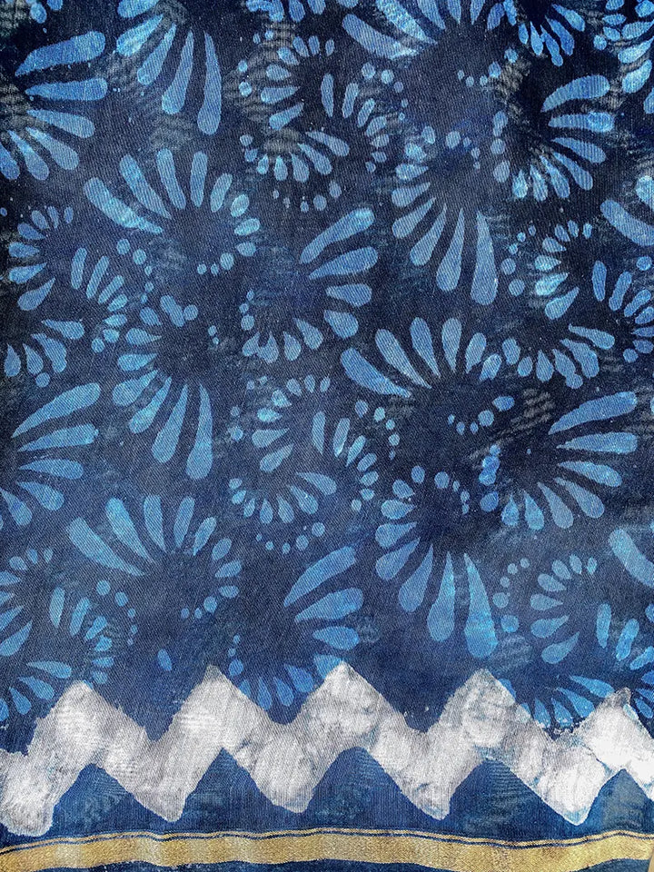 Sunaina - Indigo Dabu Hand Block Print Chanderi Silk Saree